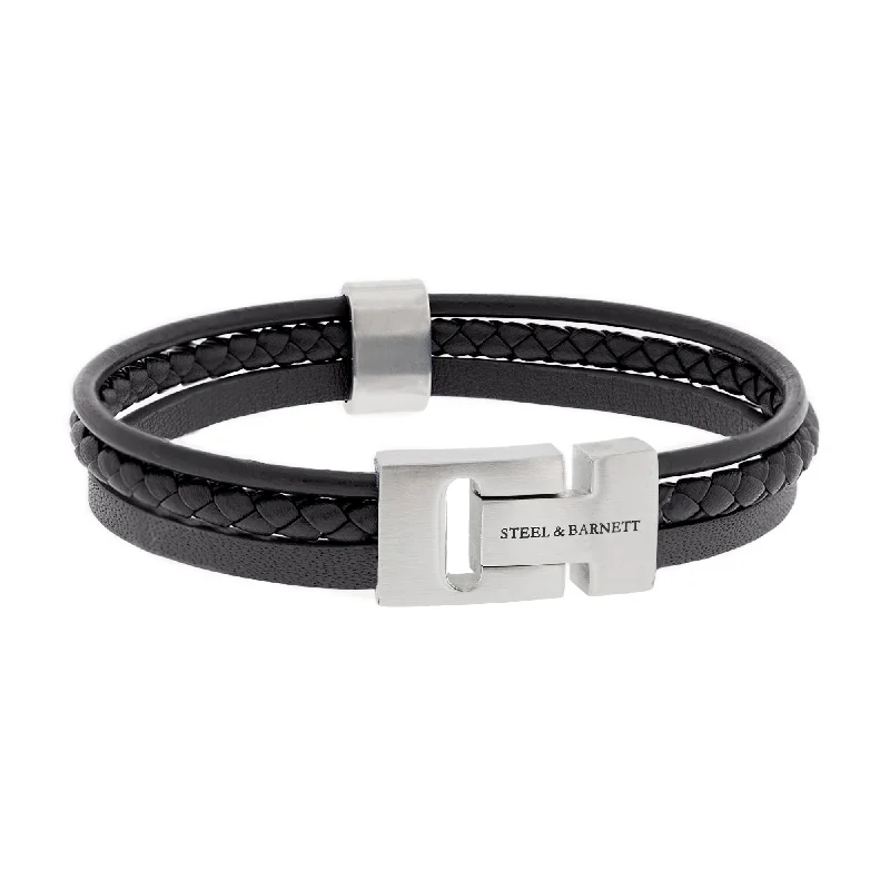 engraved bracelets for women -Leather Bracelet Casual Cole Black