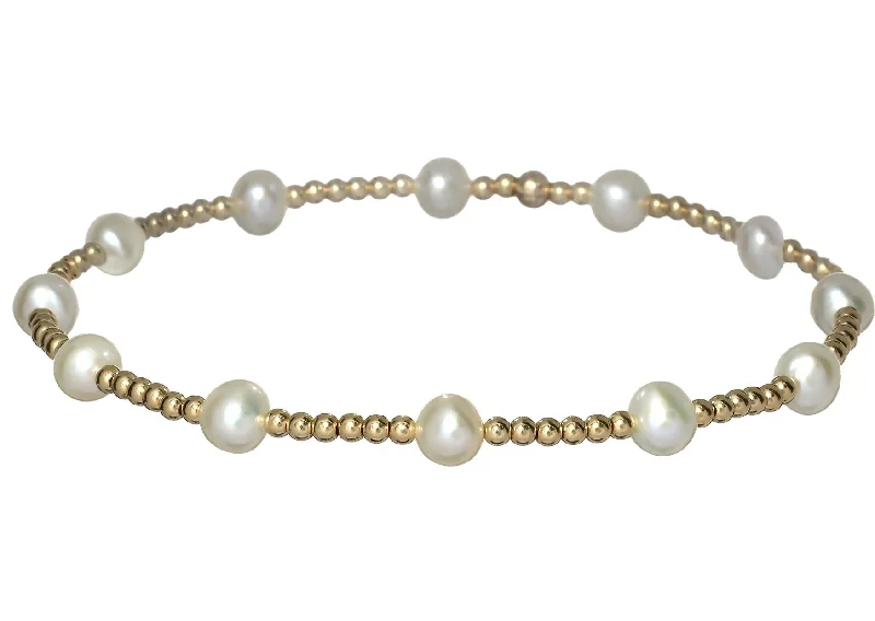 cuff bracelets for women -"BARA" 14k gold-filled & pearl beaded bracelet